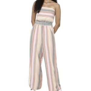 American Eagle Outfitters Strapless Pastel Striped Jumpsuit - Pink, Blue, Cream